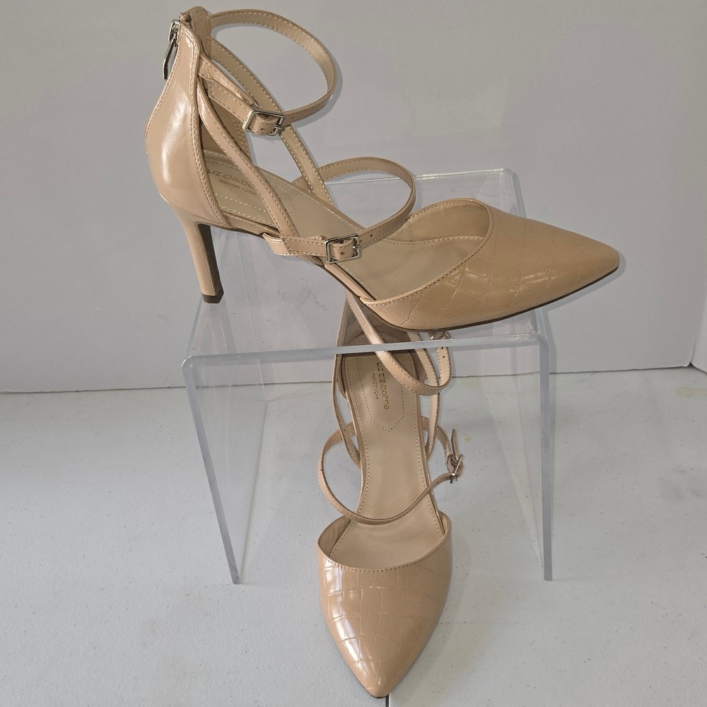 Liz Claiborne‎ LC Harvey Nude Beige Croc Embossed Strappy Heels Pumps Size 10M